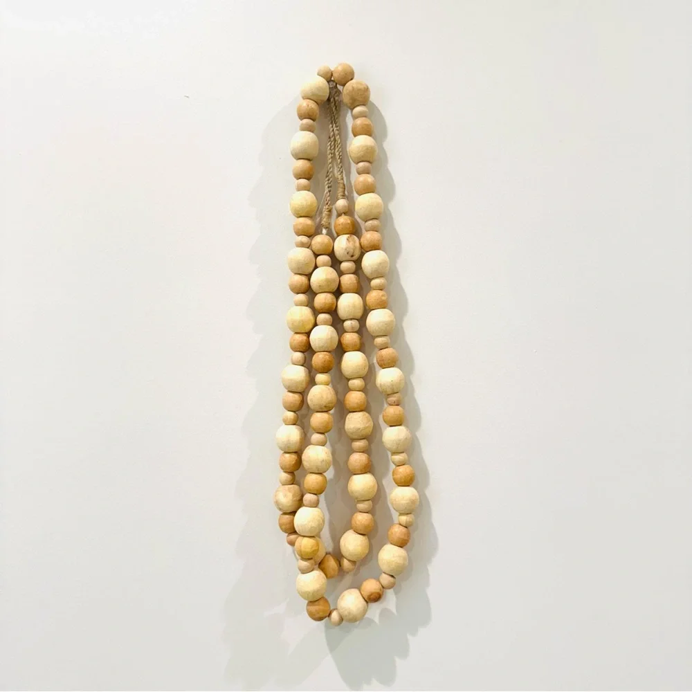 BOHO Natural Unfinished Wood Beaded 6ft Garland with Tassels